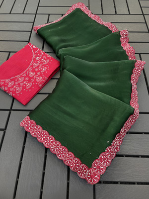 VarniRaaj Fashion Solid/Plain Bollywood Georgette Saree(Green)