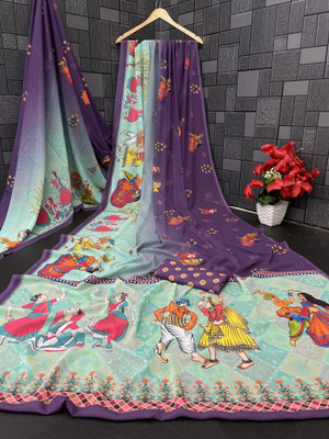 Pemal Designer Digital Print Bollywood Georgette Saree(Purple)