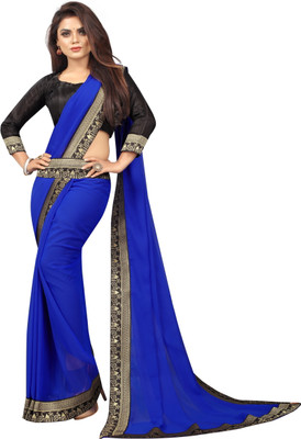 LIMTD Solid/Plain Bollywood Georgette Saree(Blue)