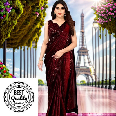 Online Bazaaar Solid/Plain Bollywood Lycra Blend Saree(Maroon)