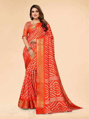 Moda Rapido Printed Bollywood Cotton Blend Saree(Orange)