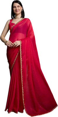 Dhimahi Solid/Plain Bollywood Chiffon Saree(Red)