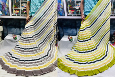 HouseOfCommon Striped Bollywood Georgette Saree(Pack of 2, Multicolor)