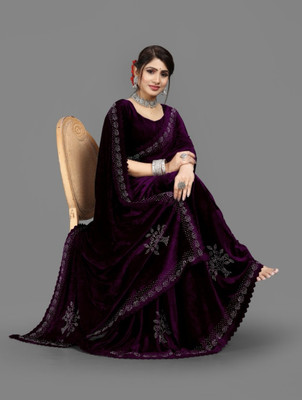 SHREE MANGAL CREATION Embellished, Solid/Plain Gadwal Velvet Saree(Black)