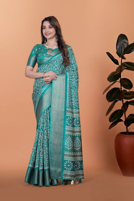 RASIFASHION Printed, Woven Chanderi Art Silk Saree(Green)