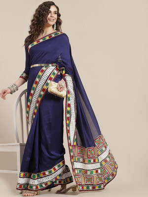 SERONA FABRICS Embroidered, Self Design Bollywood Silk Blend Saree(Dark Blue)