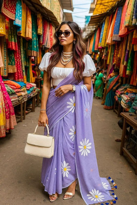 Raagratan Digital Print Bollywood Cotton Blend Saree(Pack of 2, Purple)