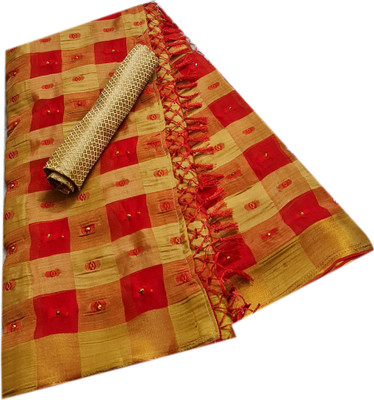 Stylish Sarees Checkered Bollywood Chiffon Saree(Red, Cream)