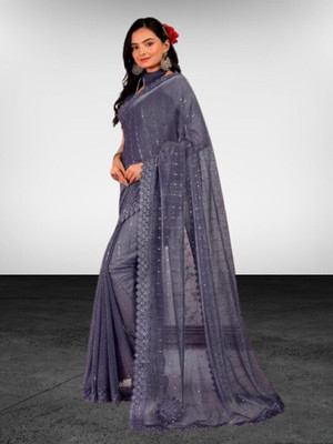 Amavii Embellished Bollywood Lycra Blend Saree(Grey)