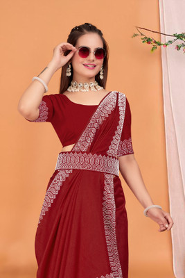 KEYU FASHION Solid/Plain Bollywood Georgette Saree(Maroon)