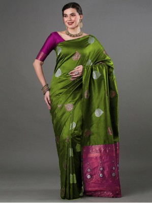 ViTRAG Fashion Woven Banarasi Silk Blend Saree(Light Green)