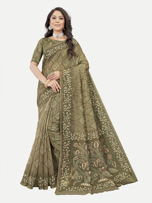 Tavas Printed Bhagalpuri Chanderi Saree(Green)