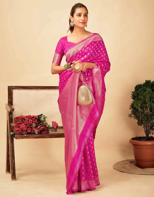 SHRIMAY Woven Kanjivaram Silk Blend Saree(Pink)