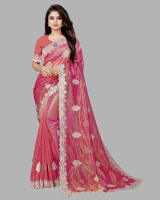 SHOBHTESH Embroidered Madhubani Net Saree(Magenta)