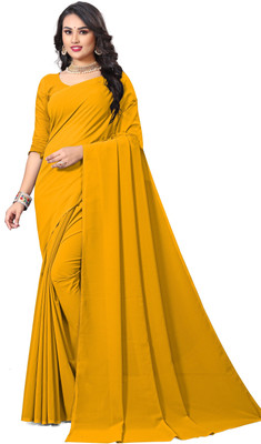 JiproStore Solid/Plain Daily Wear Georgette Saree(Yellow)