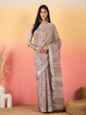 Sangria Woven Paithani Linen Saree(Brown)