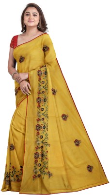 DANEV FASHION Embroidered Chanderi Chanderi Saree(Yellow)