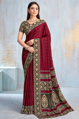 SainiVastra Printed Bollywood Crepe Saree(Maroon)