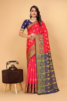 Pari Prints Woven Banarasi Cotton Silk Saree(Multicolor)