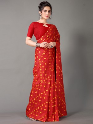 Shaily Retails Polka Print Daily Wear Art Silk Saree(Red)