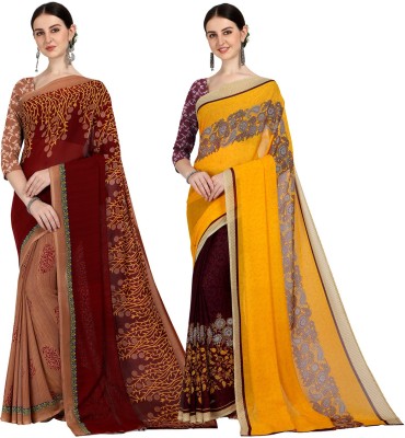 Anand Sarees Printed Daily Wear Georgette Saree(Pack of 2, Maroon, Yellow)