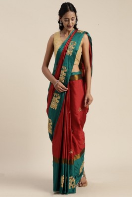 Divastri Embroidered Bollywood Cotton Silk Saree(Red, Green)