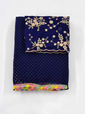 ShreeVastra Embroidered, Floral Print, Self Design, Woven Bollywood Georgette Saree(Yellow)