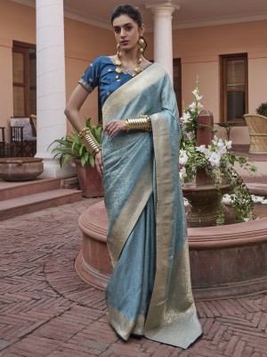 Divastri Woven Banarasi Silk Blend Saree(Light Blue)