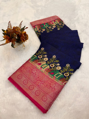 Julee Digital Print Daily Wear Art Silk Saree(Blue)