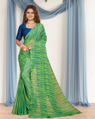 Jayu Embroidered Leheria Georgette Saree(Green)