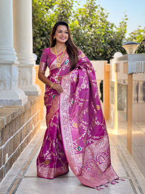 RUPAL CREATION Woven Bollywood Silk Blend Saree(Pink)