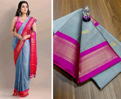 ns collection Applique Paithani Cotton Silk Saree(Grey)