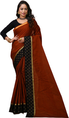DORI DHAGA Solid/Plain Daily Wear Pure Cotton Saree(Orange)
