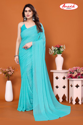 Anand Sarees Embellished, Striped, Self Design Leheria Satin Saree(Light Blue)