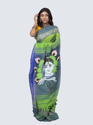 AngaShobha Self Design Maheshwari Cotton Blend Saree(Green)