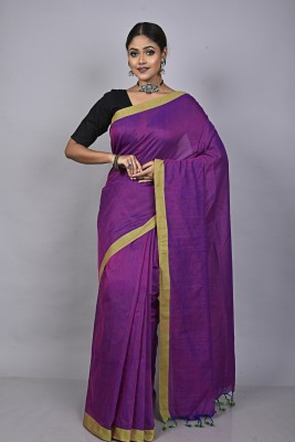 Tant Boutique Solid/Plain Handloom Cotton Blend Saree(Purple)