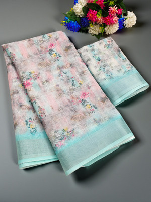 Drujha Digital Print, Printed Daily Wear Cotton Linen Saree(Silver)