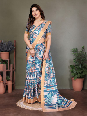 HITESH ENTERPRISE Self Design Handloom Cotton Linen Saree(Blue)
