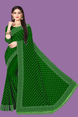 rudraCreation Self Design Banarasi Georgette, Chiffon Saree(Green)