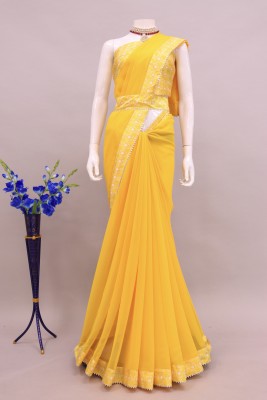 RHG Fashion Solid/Plain, Printed Bollywood Georgette Saree(Yellow)