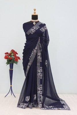 Darshan Applique Banarasi Art Silk Saree(Black)