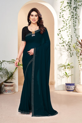Labheshwari Embellished, Solid/Plain Bollywood Georgette Saree(Blue)