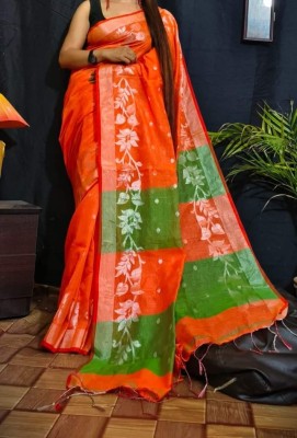 MA TARA TEXTILES ROHIT Polka Print Handloom Tissue Saree(Orange)