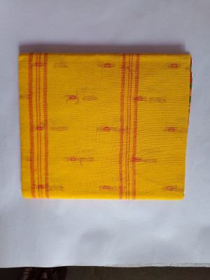 SHREE GANESH COLLECTION Solid/Plain, Checkered, Self Design Tant Cotton Silk Saree(Yellow)