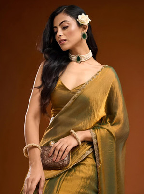 VM STUDIO Solid/Plain Bollywood Chiffon Saree(Gold)