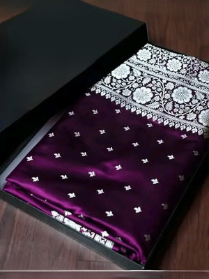 Aparna Embroidered Banarasi Handloom Satin Saree(Purple)