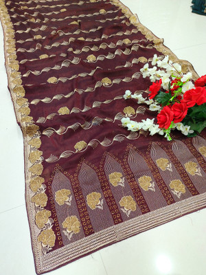 Bhojal Creation Embroidered, Embellished Bollywood Georgette Saree(Brown)