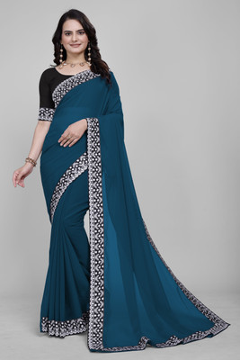 Om Sai Creation Solid/Plain Bollywood Georgette Saree(Light Blue)