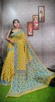 RM CREATION Self Design Jamdani Cotton Silk Saree(Yellow)