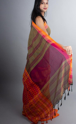SAYAN CREATION Self Design Handloom Pure Cotton Saree(Brown)